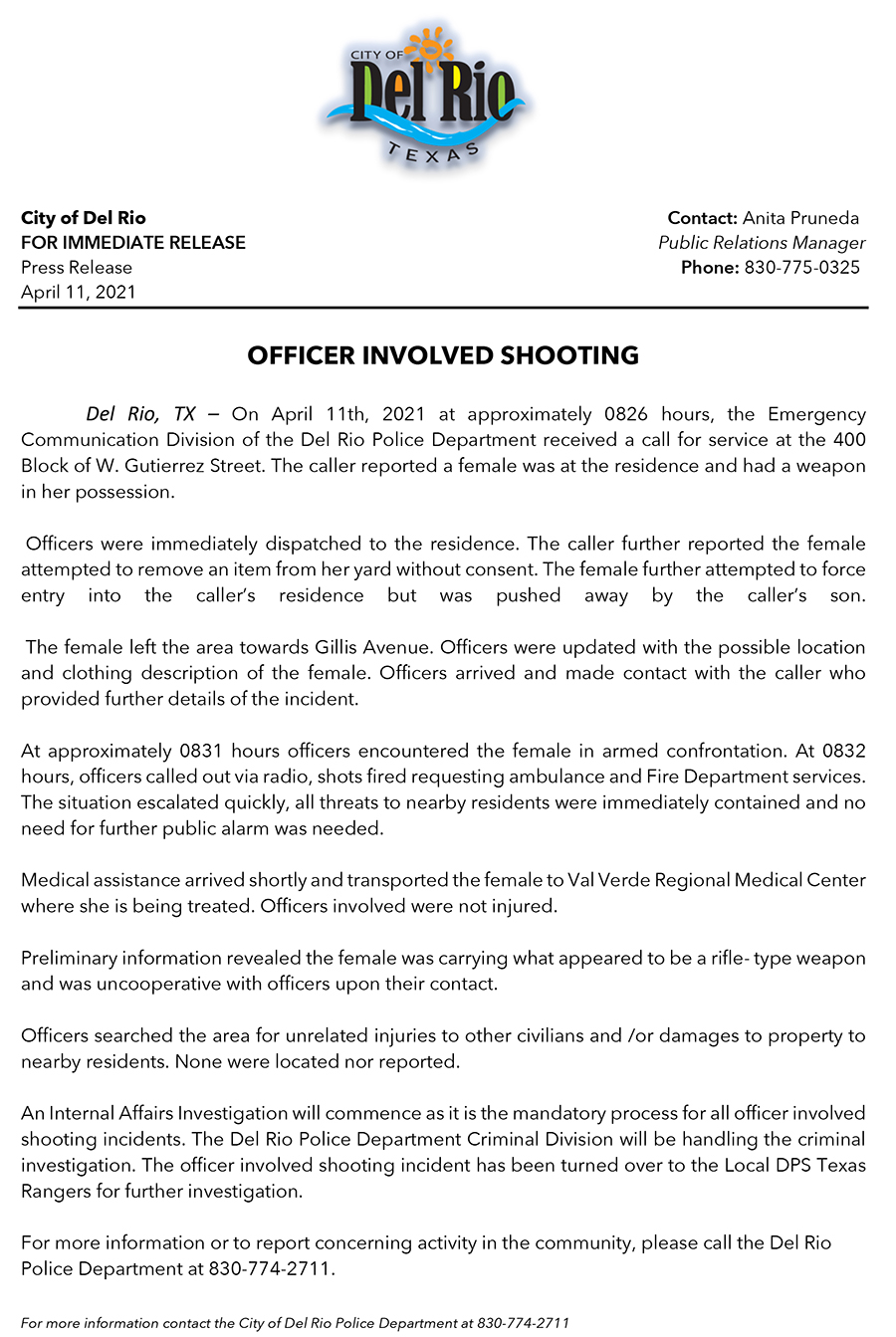 Report on Del Rio Police Department-Involved Shooting